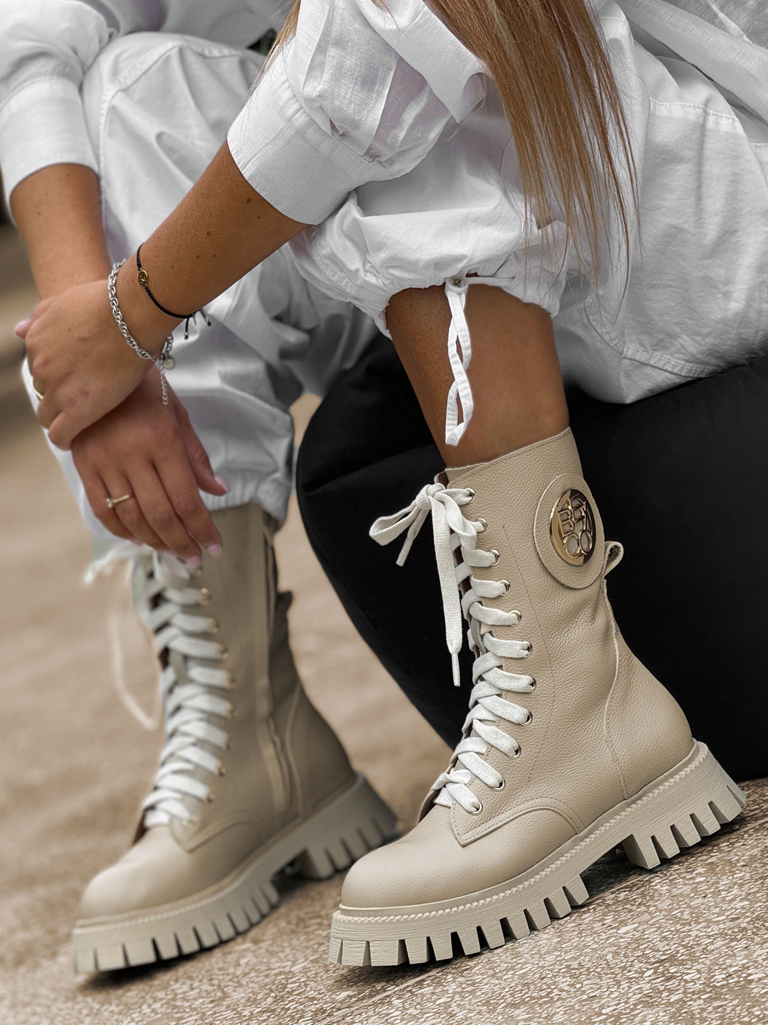 Skórzane workery na podeszwie traper ceg50 beż beyco