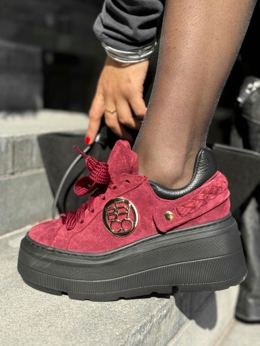 Skórzane sneakersy na grubej podeszwie sn61 burgund Beyco