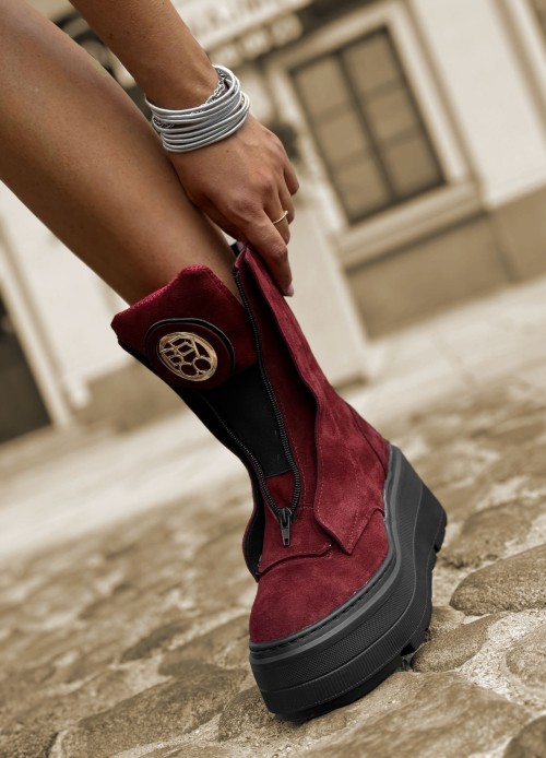 Skórzane sneakersy na grubej podeszwie sn54 bordo Beyco