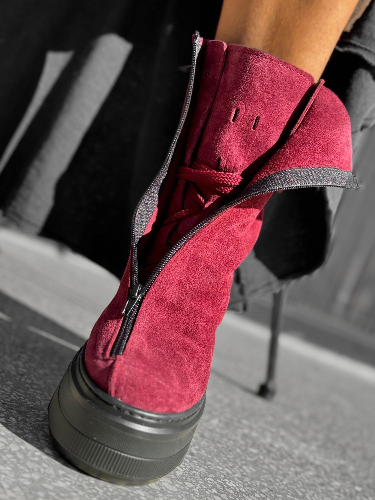 Skórzane sneakersy gruba podeszwa sn50 bordo Beyco