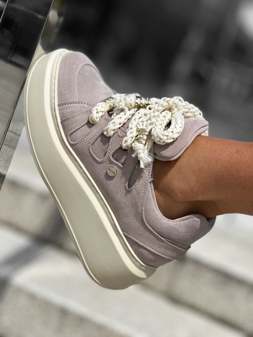 Skórzane sneakersy na grubej podeszwie sn6 Cappuccino Beyco