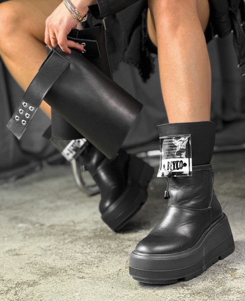 Skórzane workery na grubej podeszwie moto6 czarny lico beyco