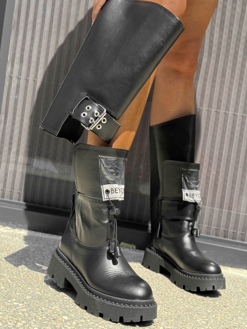 Skórzane workery na grubej podeszwie moto6gw czarny lico beyco