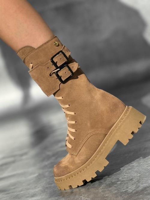 Skórzane workery na grubej podeszwie opinacz rudy beyco