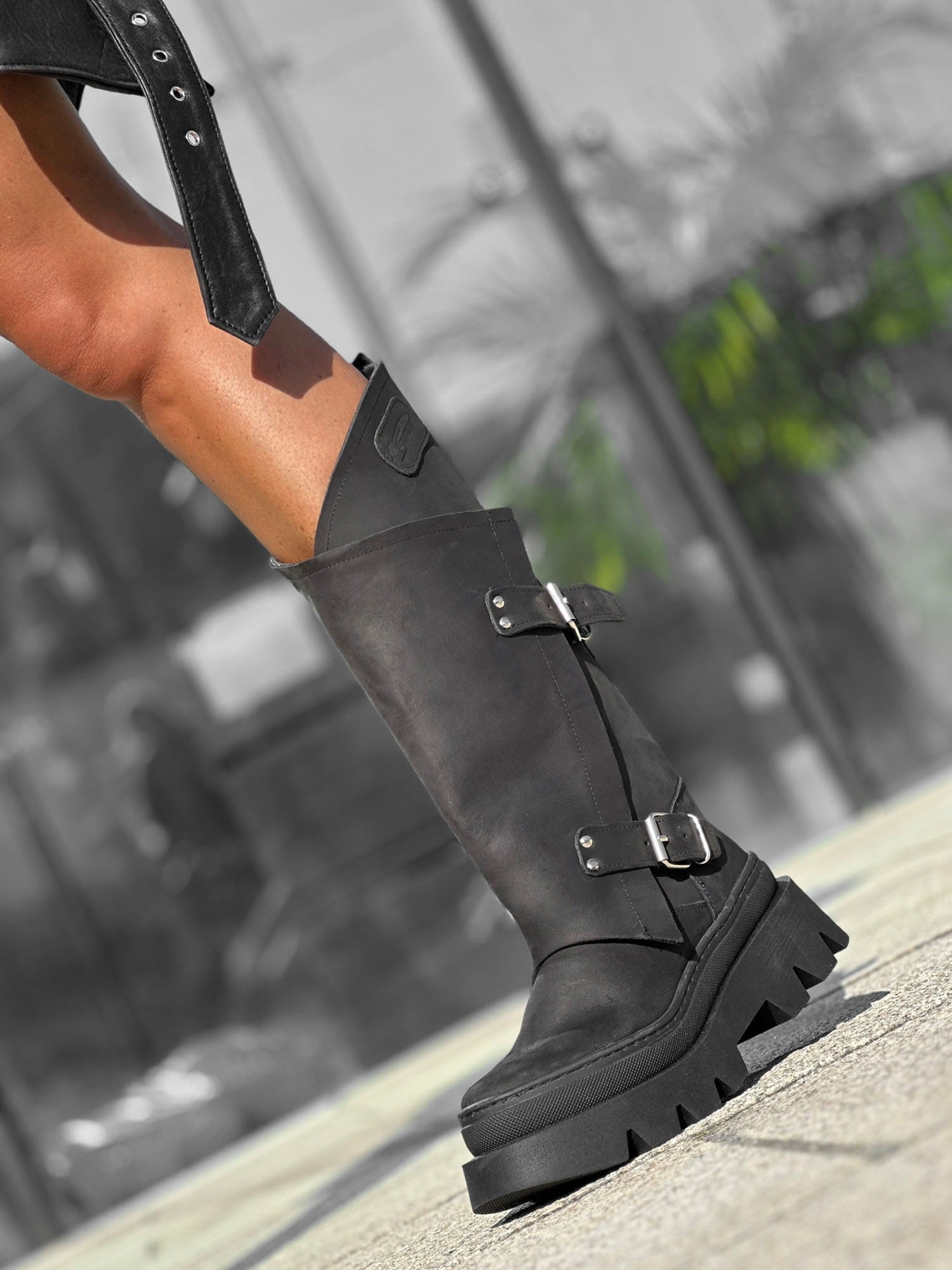 Skórzane workery na grubej podeszwie x5 fibi czarny beyco