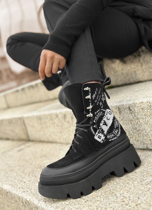 Skórzane workery na grubej podeszwie J17l  czarny beyco