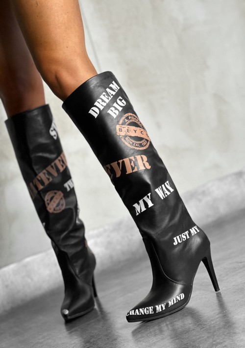 Skórzane kozaki na szpilce x1f czarny lico Beyco 