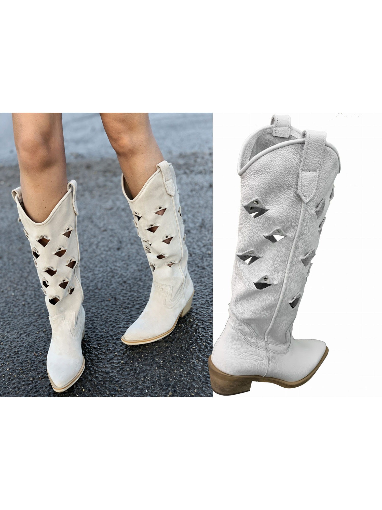 Skórzane kozaki na niskim obcasie w4 biały Beyco 