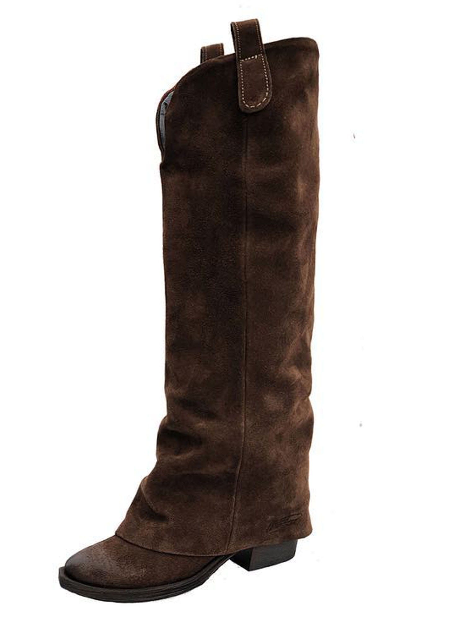 Skórzane kozaki na niskim obcasie x85 z cholewą brąz Beyco 