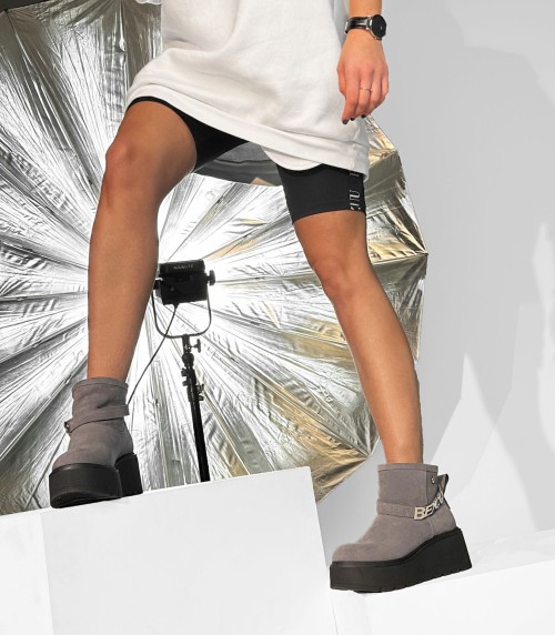 Skórzane śniegowce na platformie Ceg21 mini szary Beyco