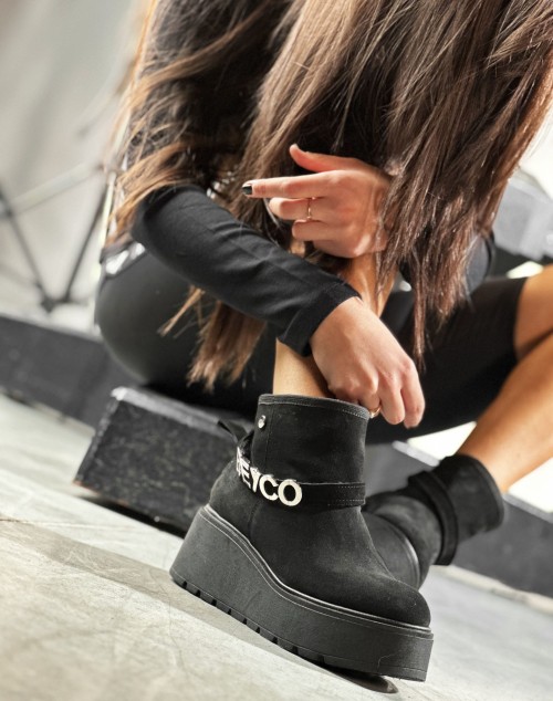 Skórzane śniegowce na platformie Ceg21 mini czarny Beyco