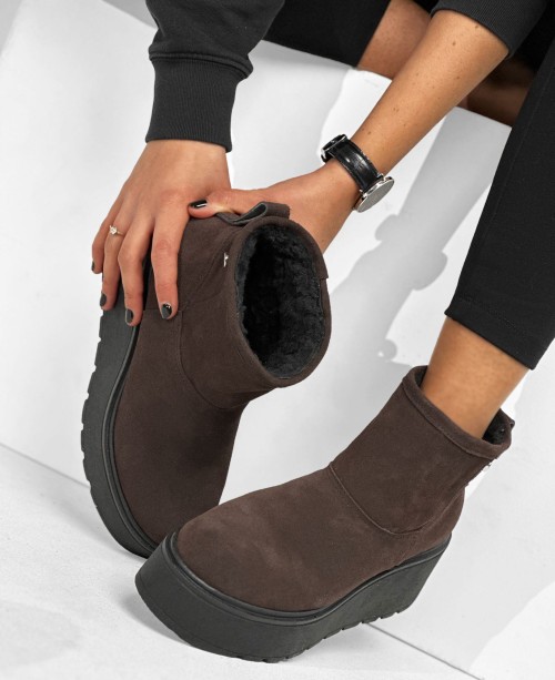 Skórzane śniegowce na platformie Ceg21 mini brąz Beyco