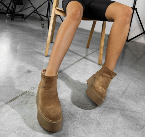 Skórzane śniegowce na platformie Ceg21 mini mini rudy Beyco