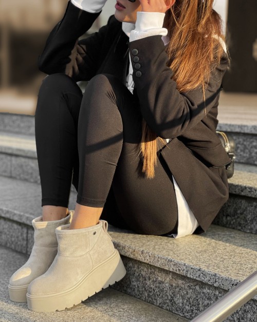 Skórzane śniegowce na platformie Ceg21 mini mini jasny beż Beyco