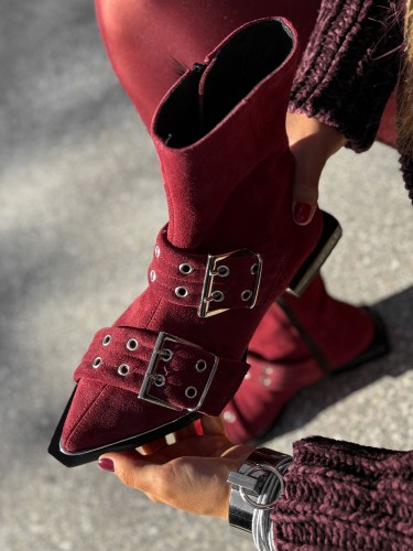 Skórzane botki na podeszwie z obcasem ital1 bordo beyco 