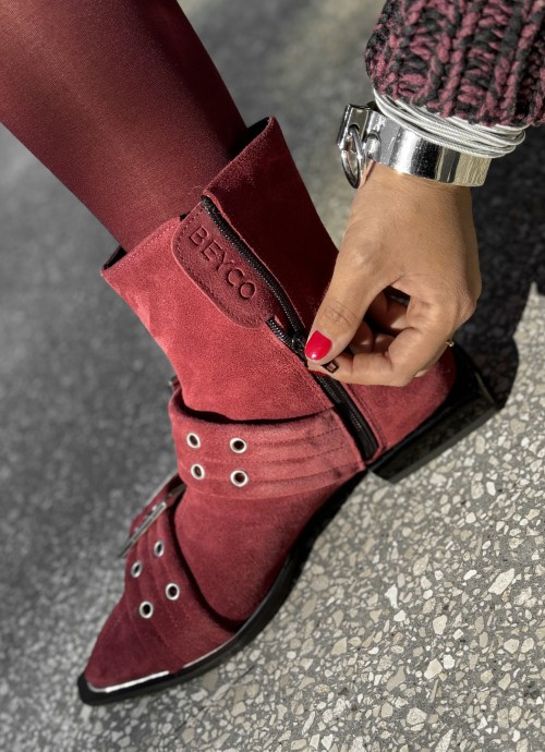 Skórzane botki na podeszwie z obcasem ital1 bordo beyco 