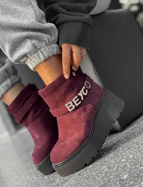 Skórzane śniegowce na platformie Ceg21 mini bordo Beyco 