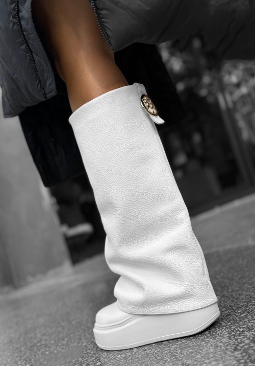 Skórzane kozaki z cholewą  24-3 biały beyco