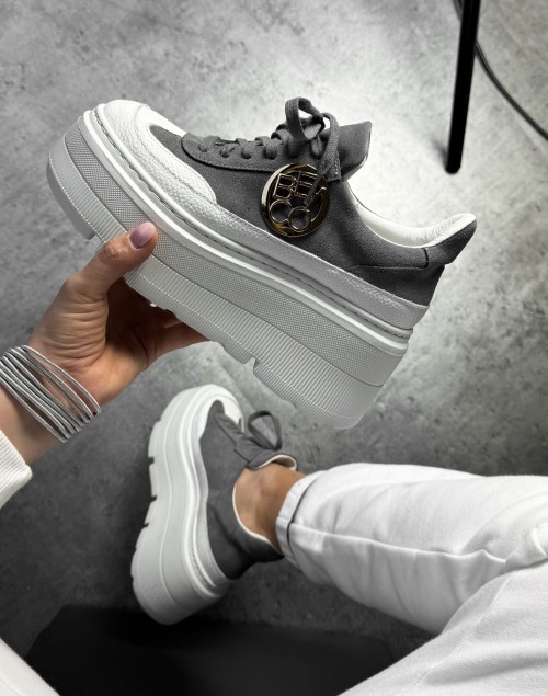 Skórzane sneakersy 24-4 szary Beyco