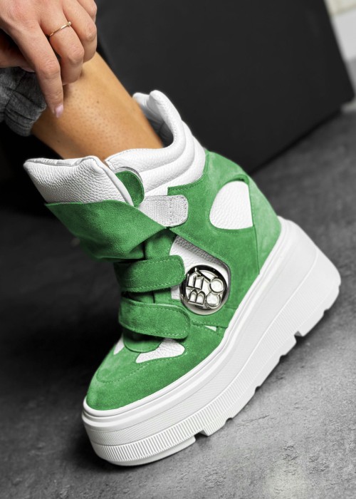 Skórzane sneakersy kryty klin 24-6 zielony Beyco