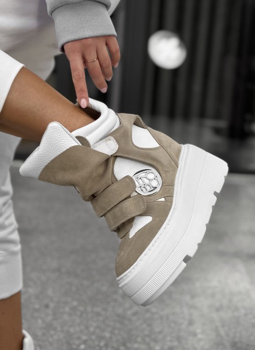 Skórzane sneakersy kryty klin 24-6 cappucino Beyco