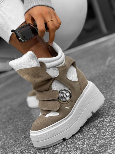 Skórzane sneakersy kryty klin 24-6 cappucino Beyco