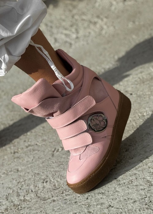 Skórzane sneakersy kryty klin 24-6 S róż Beyco 