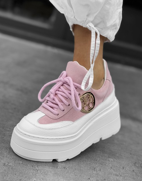 Skórzane sneakersy 24-4 róż Beyco