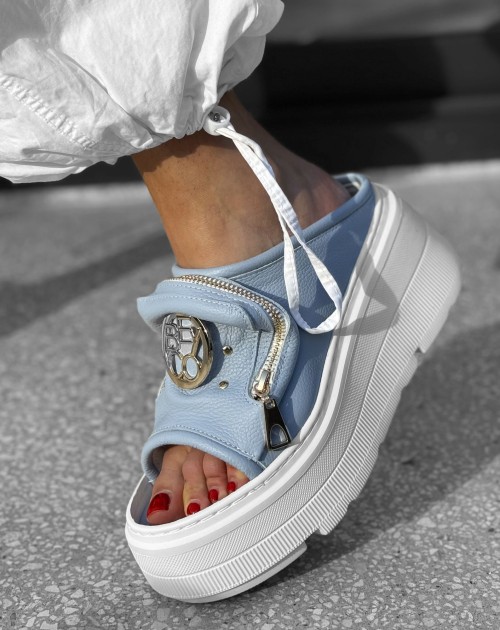 Skórzane sneakersy klapek gruby spód kl5 baby blue Beyco