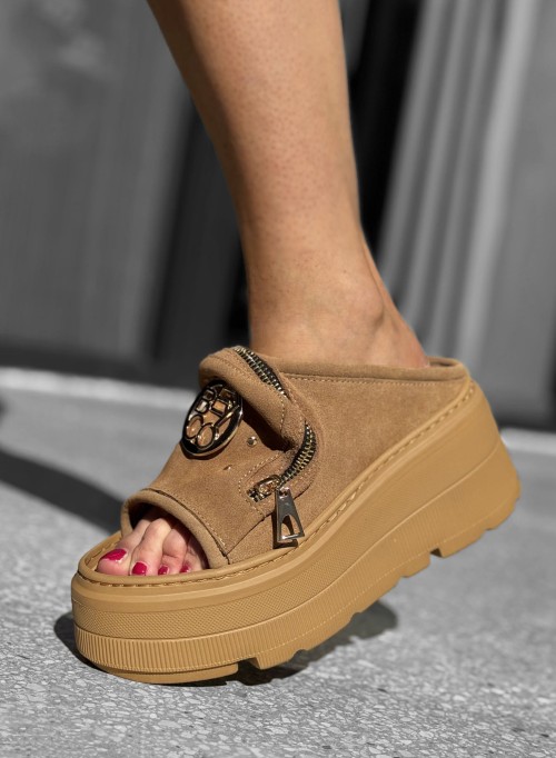 Skórzane sneakersy klapek gruby spód kl5 rudy Beyco