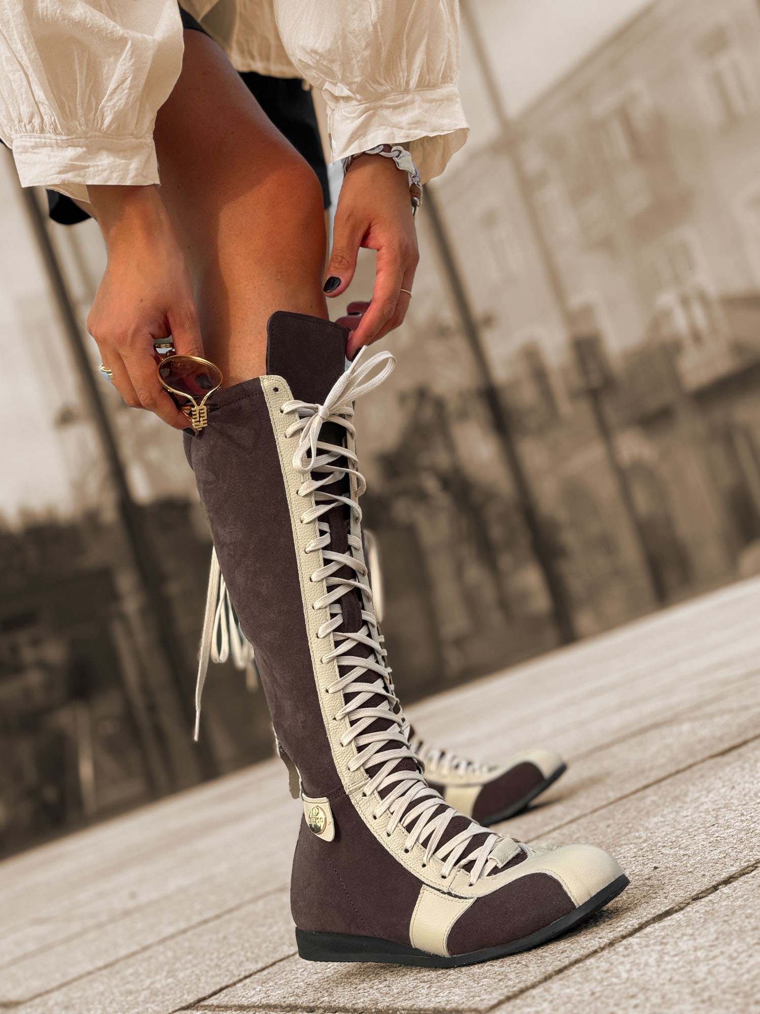 Skórzane kozaki boxershoes brąz+beż Beyco 25-25