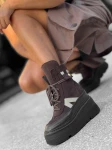 Skórzane sneakersy kryty klin 24-7 brąz