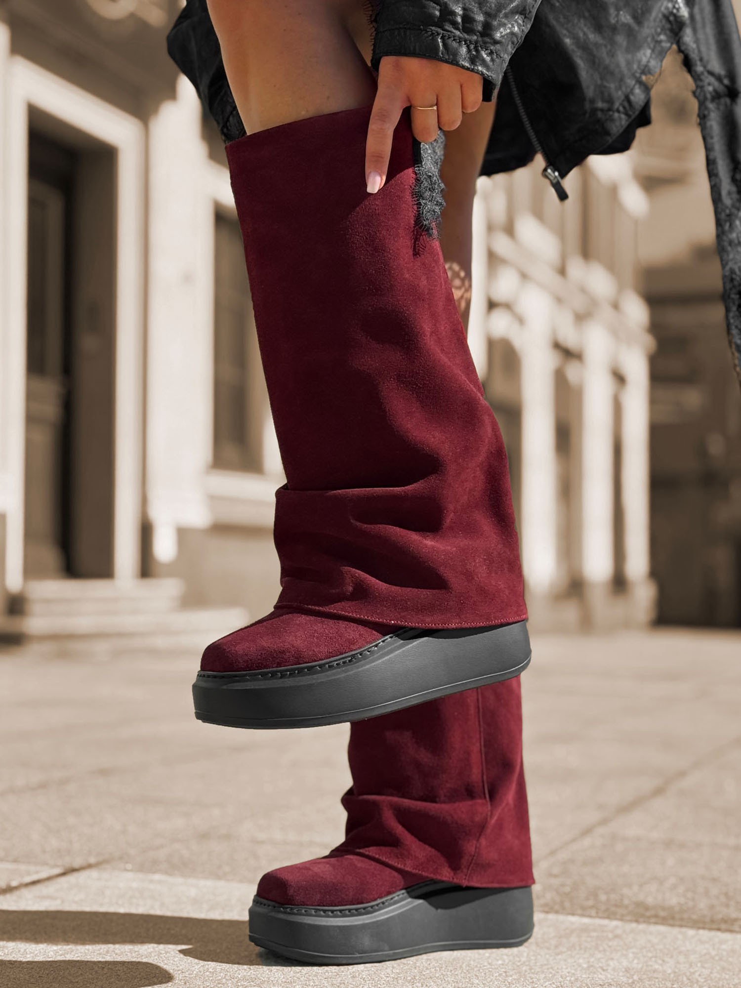 Skórzane kozaki z cholewą  24-3 bordo beyco 