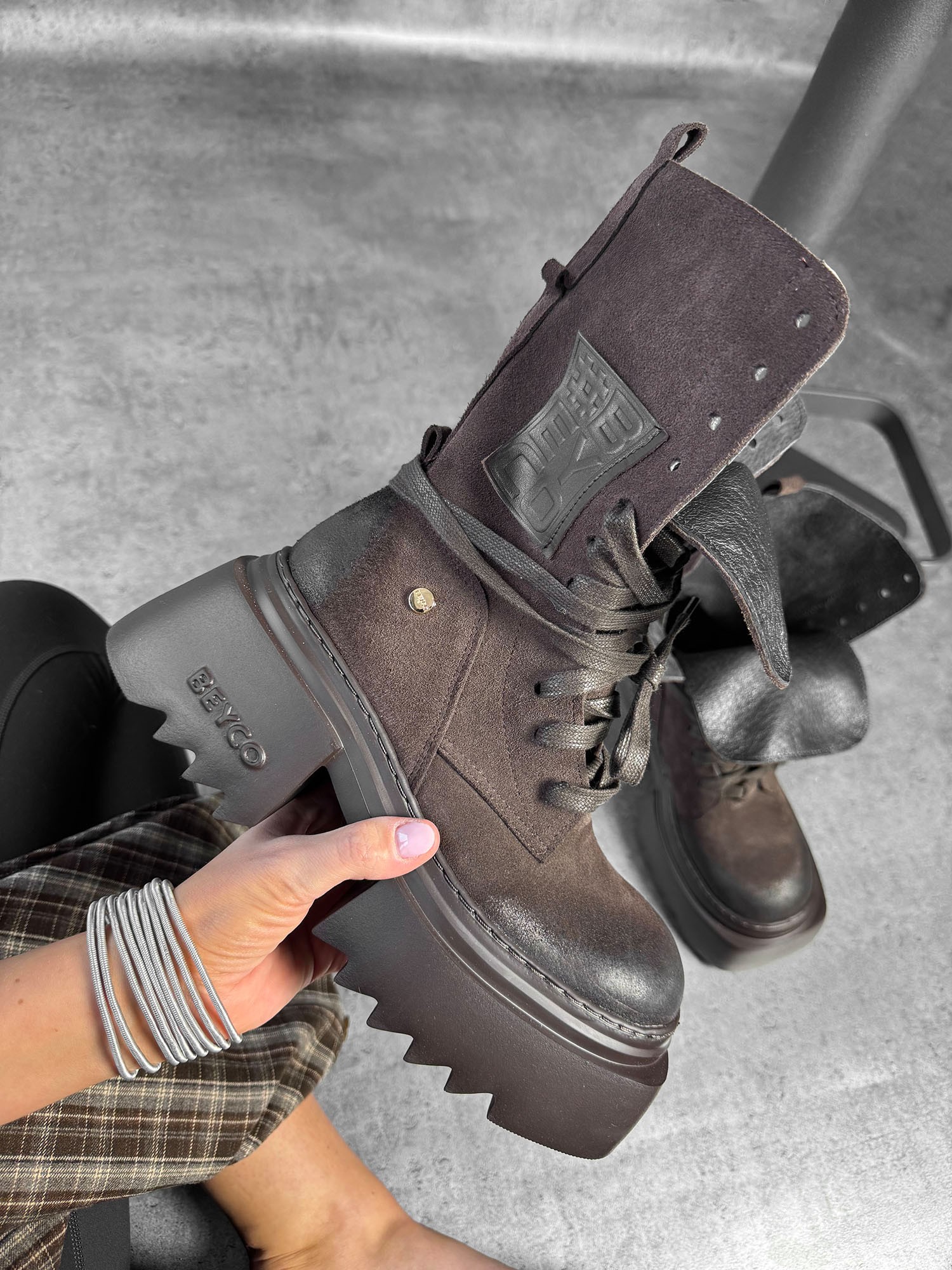 Skórzane workery na grubym spodzie N1 brąz 