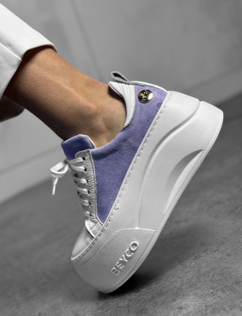Skórzane sneakersy na grubym spodzie z logo Beyco lila 25-26