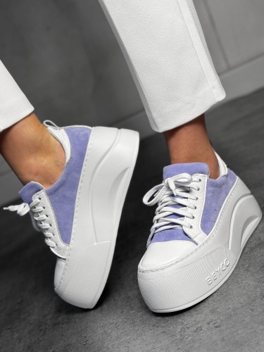 Skórzane sneakersy na grubym spodzie z logo Beyco lila 25-26