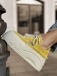 Skórzane sneakersy z lnem Beyco  żółte 26-5