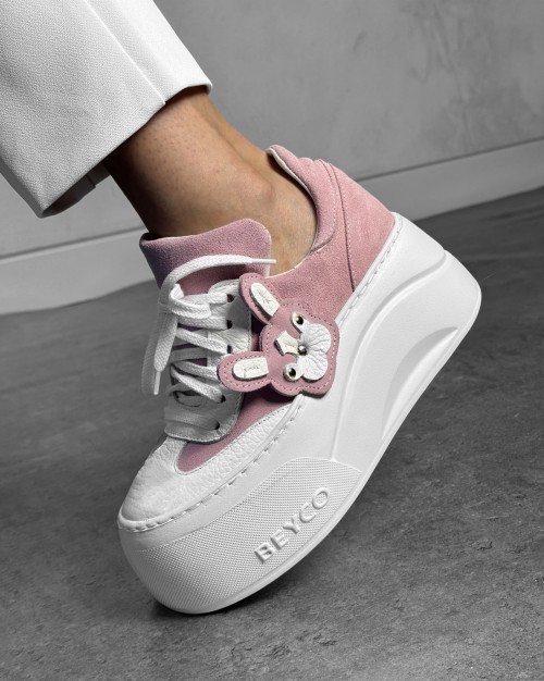 Skórzane sneakersy z buldożkiem Beyco róż 25-42