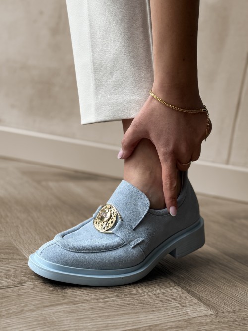 Skórzane mokasyny na płaskim spodzie 26-1 niebieski