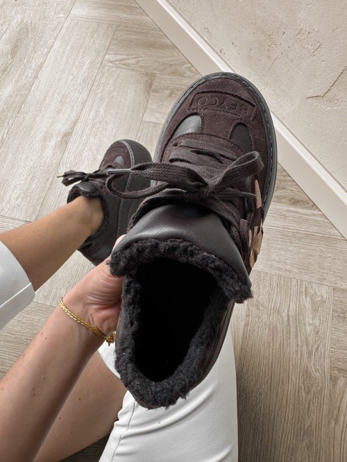 Skórzane ocieplone sneakersy z buldożkiem Beyco brąz 25-42k 