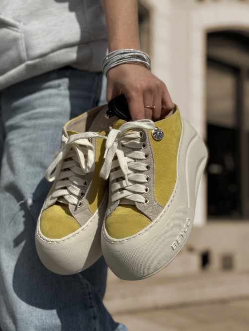 Skórzane sneakersy klapki na klinie 26-9 żółty