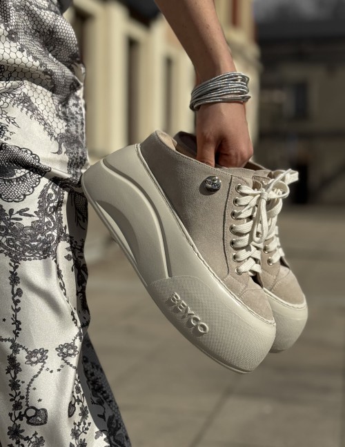 Skórzane sneakersy klapki na klinie 26-9 beż