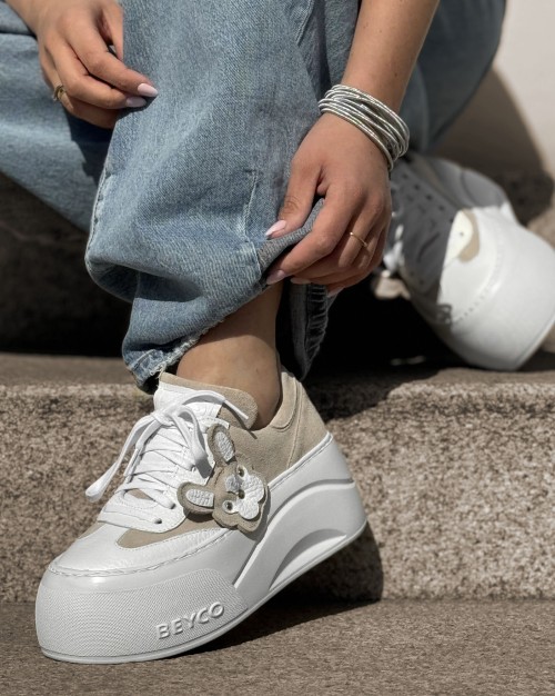 Skórzane sneakersy z buldożkiem Beyco beż 25-42