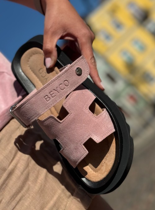 Skórzane sandały klapki gruby spód kl3 róż+rudy Beyco