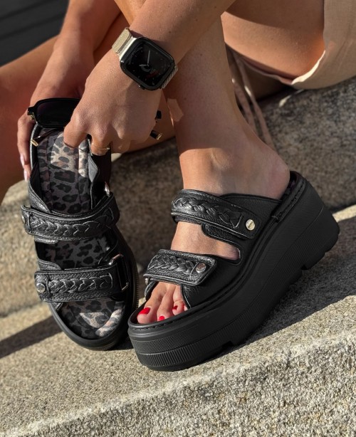 Skórzane sneakersy klapek gruby spód kl7uk czarny Beyco 