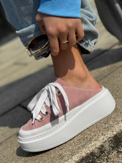 Skórzane sneakersy klapki 26-10 róż