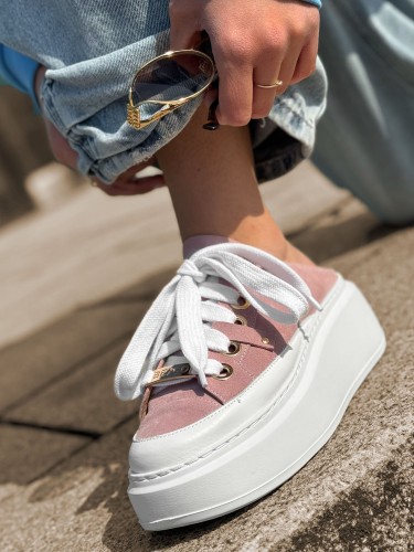 Skórzane sneakersy klapki 26-10 róż