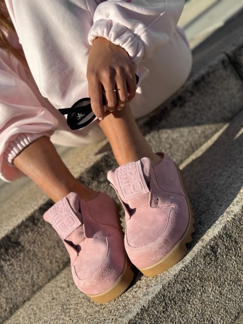 Skórzane sneakersy klapki róż 26-11