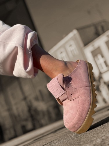 Skórzane sneakersy klapki róż 26-11