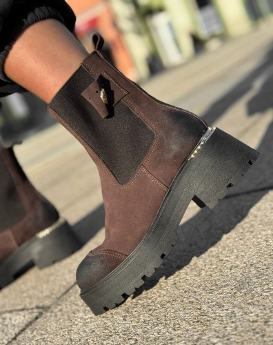 Skórzane workery 25-35 brąz Beyco złoty obcas